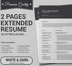 个人简历模板(INDD/DOCX/PSD)：2 Pages Resume CV Extended Pack